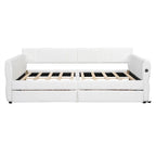 Canapé-lit rembourré Queen gris/blanc avec tiroirs de rangement et port USB, 1 à 2 personnes
