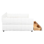 Canapé-lit rembourré Queen gris/blanc avec tiroirs de rangement et port USB, 1 à 2 personnes