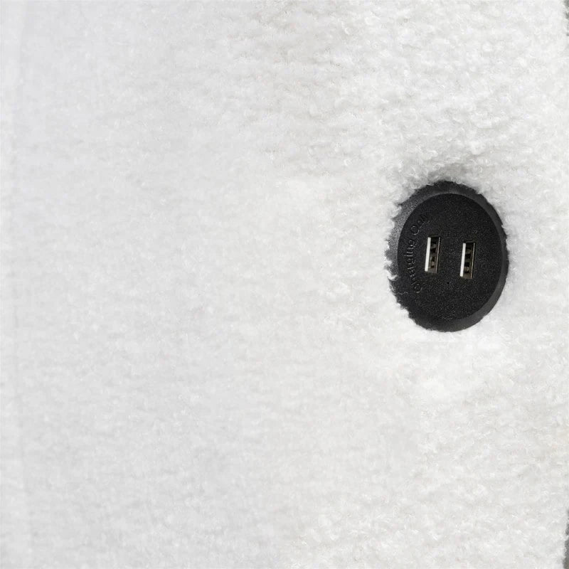 Canapé-lit rembourré Queen gris/blanc avec tiroirs de rangement et port USB, 1 à 2 personnes