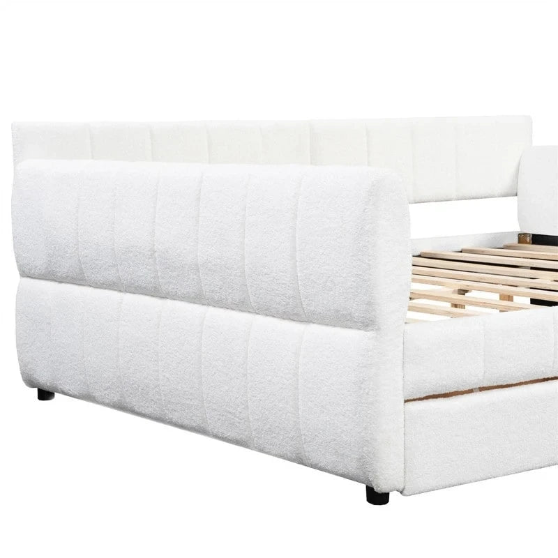 Canapé-lit rembourré Queen gris/blanc avec tiroirs de rangement et port USB, 1 à 2 personnes
