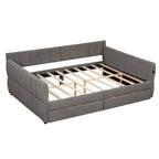 Canapé-lit rembourré Queen gris/blanc avec tiroirs de rangement et port USB, 1 à 2 personnes