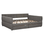 Canapé-lit rembourré Queen gris/blanc avec tiroirs de rangement et port USB, 1 à 2 personnes