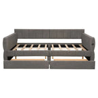 Canapé-lit rembourré Queen gris/blanc avec tiroirs de rangement et port USB, 1 à 2 personnes