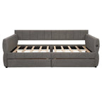Canapé-lit rembourré Queen gris/blanc avec tiroirs de rangement et port USB, 1 à 2 personnes