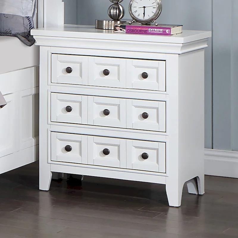 Table de chevet 3 tiroirs Gris / Blanc avec ports USB — Style transitionnel, 1 personne