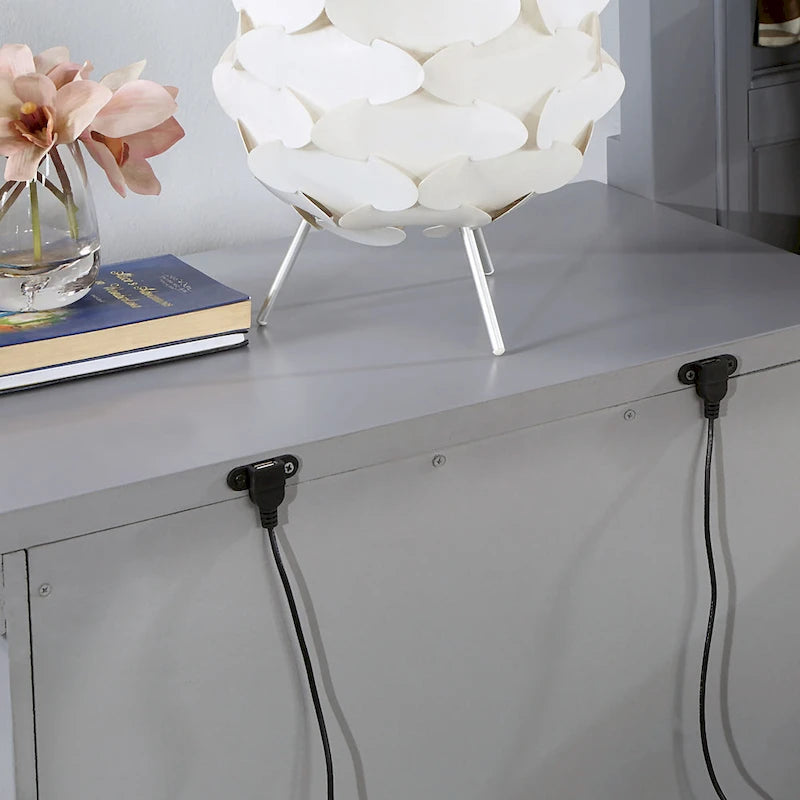 Table de chevet 3 tiroirs Gris / Blanc avec ports USB — Style transitionnel, 1 personne