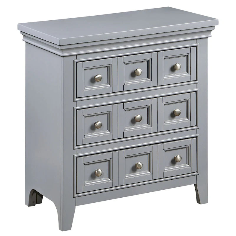 Table de chevet 3 tiroirs Gris / Blanc avec ports USB — Style transitionnel, 1 personne