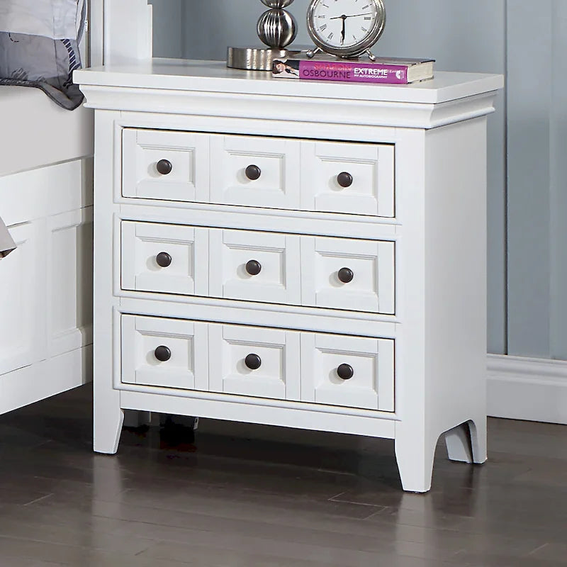 Table de chevet 3 tiroirs Gris / Blanc avec ports USB — Style transitionnel, 1 personne