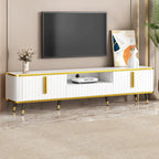 Meuble TV avec accents dorés, blanc-doré / doré-noir, pour TV jusqu'à 85", 1 unité