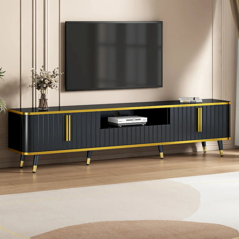 Meuble TV avec accents dorés, blanc-doré / doré-noir, pour TV jusqu'à 85", 1 unité
