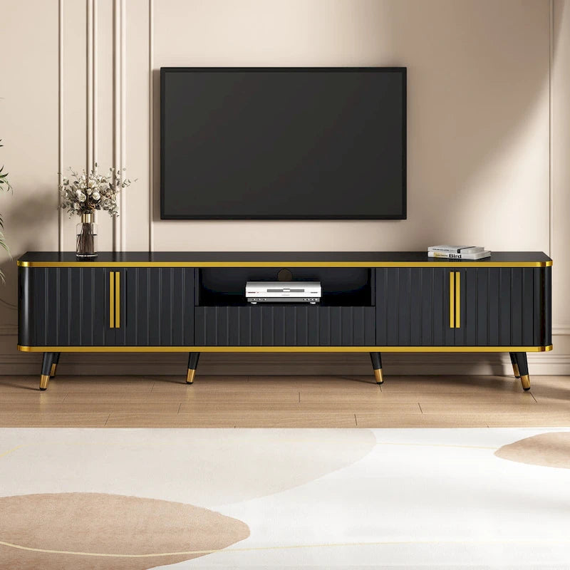 Meuble TV avec accents dorés, blanc-doré / doré-noir, pour TV jusqu'à 85", 1 unité