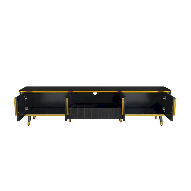 Meuble TV avec accents dorés, blanc-doré / doré-noir, pour TV jusqu'à 85", 1 unité