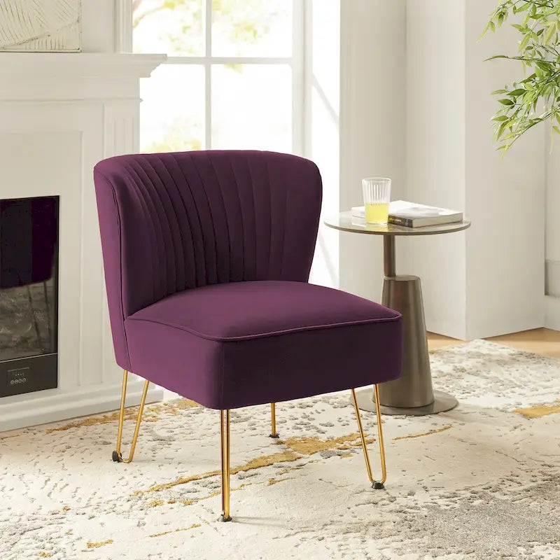 Fauteuil d'appoint capitonné en velours – Pieds dorés | Marine / Violet / Rose / Gris / Bleu sarcelle / Noir / Bleu / Ivoire / Fuchsia / Fauve / Moutarde / Vert | Sans accoudoirs | 1 place