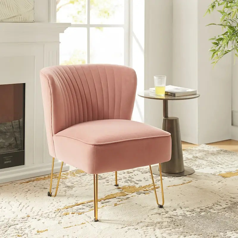 Fauteuil d'appoint capitonné en velours – Pieds dorés | Marine / Violet / Rose / Gris / Bleu sarcelle / Noir / Bleu / Ivoire / Fuchsia / Fauve / Moutarde / Vert | Sans accoudoirs | 1 place