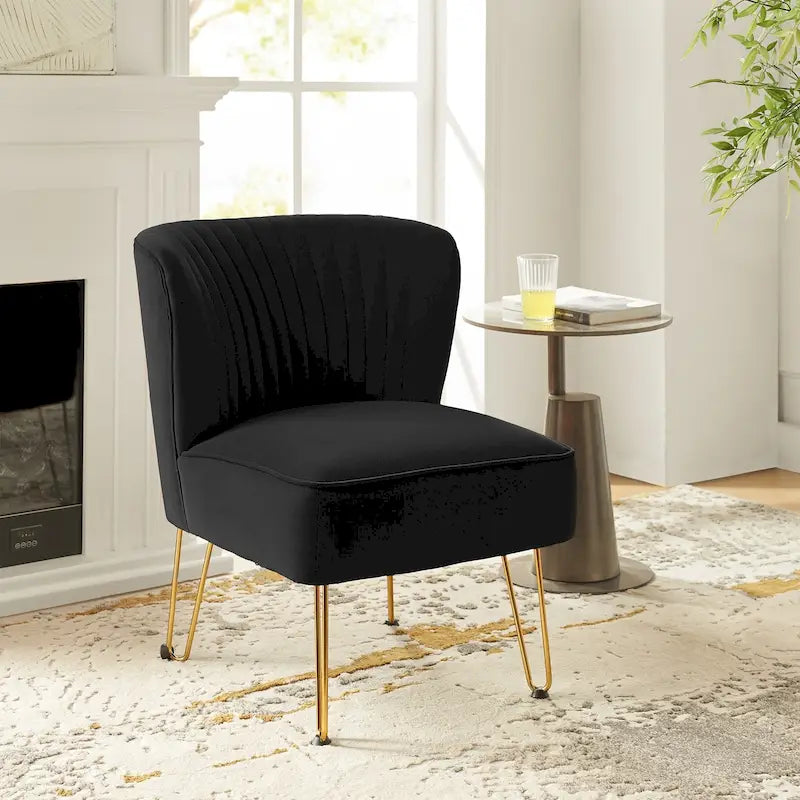 Fauteuil d'appoint capitonné en velours – Pieds dorés | Marine / Violet / Rose / Gris / Bleu sarcelle / Noir / Bleu / Ivoire / Fuchsia / Fauve / Moutarde / Vert | Sans accoudoirs | 1 place