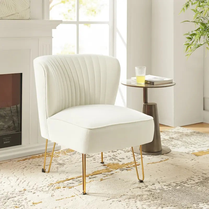 Fauteuil d'appoint capitonné en velours – Pieds dorés | Marine / Violet / Rose / Gris / Bleu sarcelle / Noir / Bleu / Ivoire / Fuchsia / Fauve / Moutarde / Vert | Sans accoudoirs | 1 place
