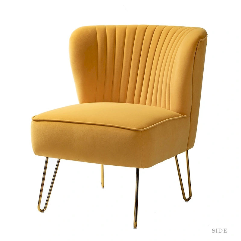 Fauteuil d'appoint capitonné en velours – Pieds dorés | Marine / Violet / Rose / Gris / Bleu sarcelle / Noir / Bleu / Ivoire / Fuchsia / Fauve / Moutarde / Vert | Sans accoudoirs | 1 place