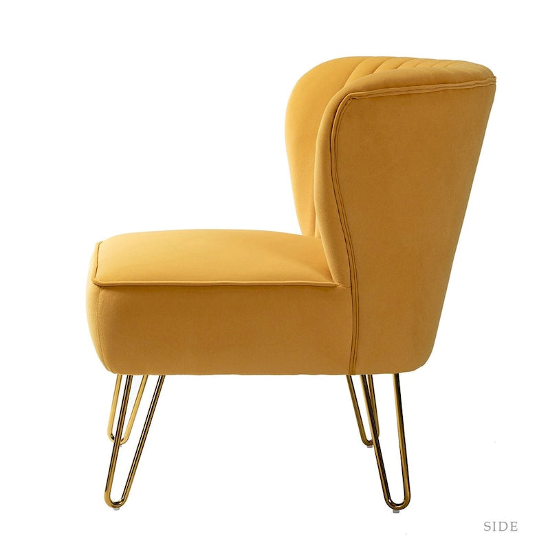 Fauteuil d'appoint capitonné en velours – Pieds dorés | Marine / Violet / Rose / Gris / Bleu sarcelle / Noir / Bleu / Ivoire / Fuchsia / Fauve / Moutarde / Vert | Sans accoudoirs | 1 place