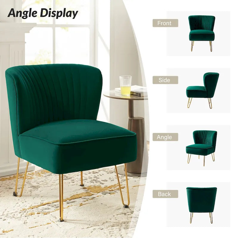 Fauteuil d'appoint capitonné en velours – Pieds dorés | Marine / Violet / Rose / Gris / Bleu sarcelle / Noir / Bleu / Ivoire / Fuchsia / Fauve / Moutarde / Vert | Sans accoudoirs | 1 place