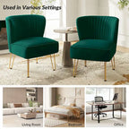 Fauteuil d'appoint capitonné en velours – Pieds dorés | Marine / Violet / Rose / Gris / Bleu sarcelle / Noir / Bleu / Ivoire / Fuchsia / Fauve / Moutarde / Vert | Sans accoudoirs | 1 place