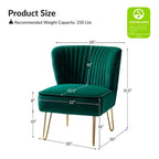 Fauteuil d'appoint capitonné en velours – Pieds dorés | Marine / Violet / Rose / Gris / Bleu sarcelle / Noir / Bleu / Ivoire / Fuchsia / Fauve / Moutarde / Vert | Sans accoudoirs | 1 place
