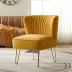 Fauteuil d'appoint capitonné en velours – Pieds dorés | Marine / Violet / Rose / Gris / Bleu sarcelle / Noir / Bleu / Ivoire / Fuchsia / Fauve / Moutarde / Vert | Sans accoudoirs | 1 place