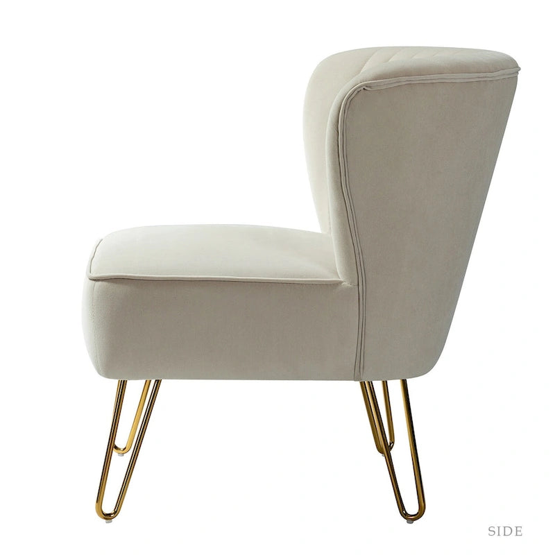 Fauteuil d'appoint capitonné en velours – Pieds dorés | Marine / Violet / Rose / Gris / Bleu sarcelle / Noir / Bleu / Ivoire / Fuchsia / Fauve / Moutarde / Vert | Sans accoudoirs | 1 place
