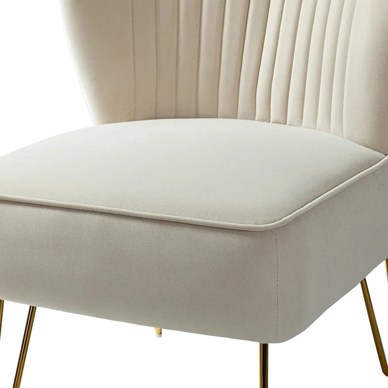 Fauteuil d'appoint capitonné en velours – Pieds dorés | Marine / Violet / Rose / Gris / Bleu sarcelle / Noir / Bleu / Ivoire / Fuchsia / Fauve / Moutarde / Vert | Sans accoudoirs | 1 place
