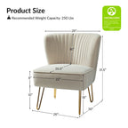 Fauteuil d'appoint capitonné en velours – Pieds dorés | Marine / Violet / Rose / Gris / Bleu sarcelle / Noir / Bleu / Ivoire / Fuchsia / Fauve / Moutarde / Vert | Sans accoudoirs | 1 place