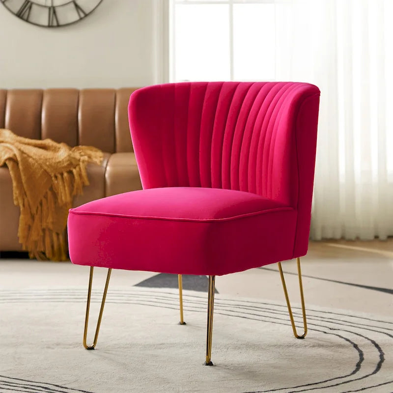 Fauteuil d'appoint capitonné en velours – Pieds dorés | Marine / Violet / Rose / Gris / Bleu sarcelle / Noir / Bleu / Ivoire / Fuchsia / Fauve / Moutarde / Vert | Sans accoudoirs | 1 place