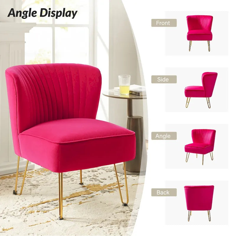 Fauteuil d'appoint capitonné en velours – Pieds dorés | Marine / Violet / Rose / Gris / Bleu sarcelle / Noir / Bleu / Ivoire / Fuchsia / Fauve / Moutarde / Vert | Sans accoudoirs | 1 place
