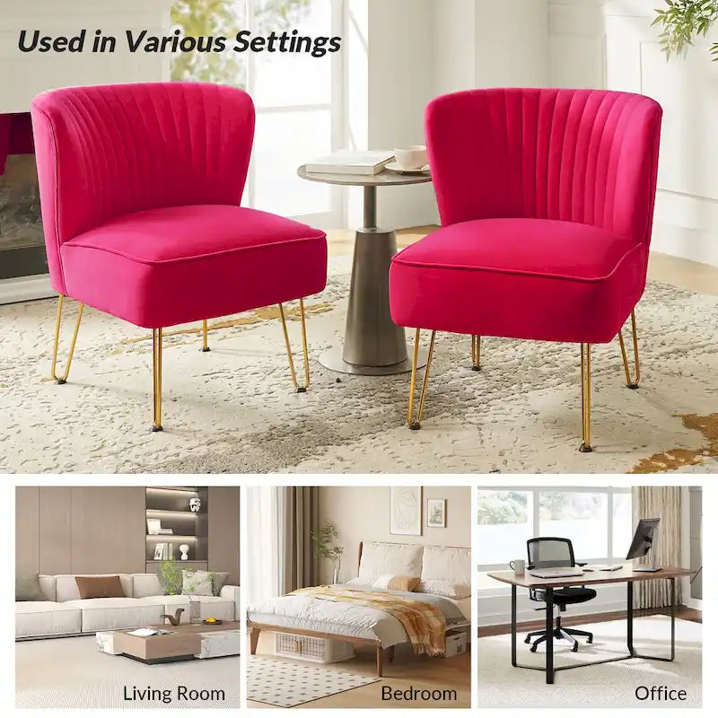 Fauteuil d'appoint capitonné en velours – Pieds dorés | Marine / Violet / Rose / Gris / Bleu sarcelle / Noir / Bleu / Ivoire / Fuchsia / Fauve / Moutarde / Vert | Sans accoudoirs | 1 place
