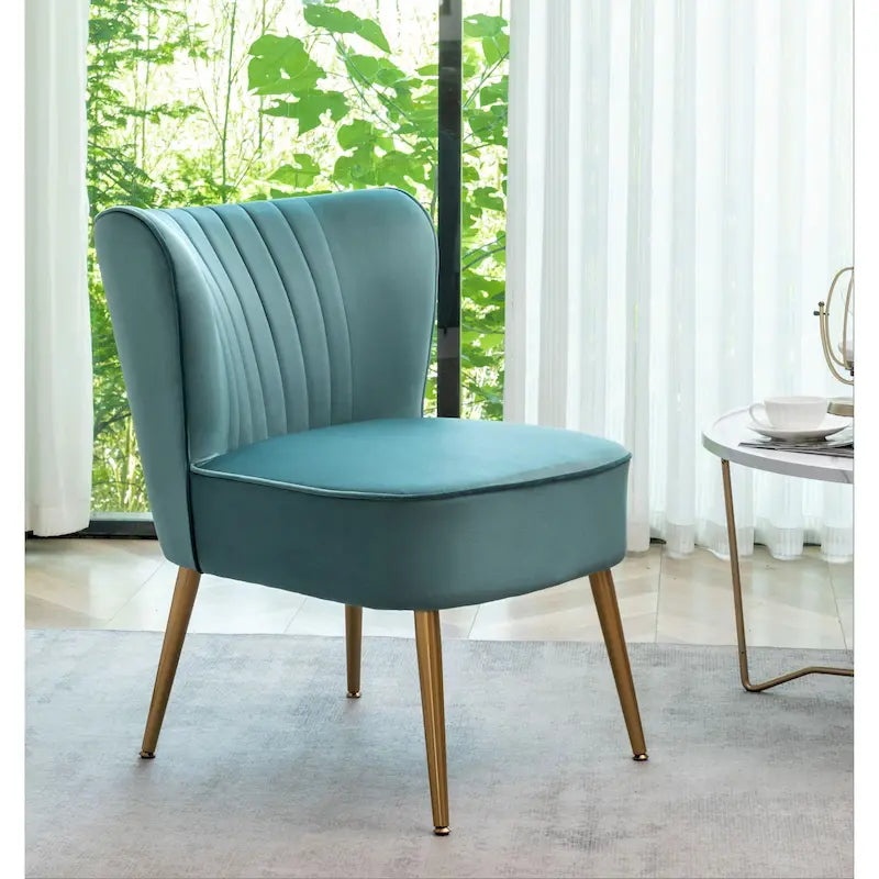Fauteuil d'appoint en velours sans accoudoirs, style moderne du milieu du siècle, 1 place – Noir / Sarcelle / Gris / Bleu marine / Jaune / Ivoire / Vert / Violet / Rouge orangé
