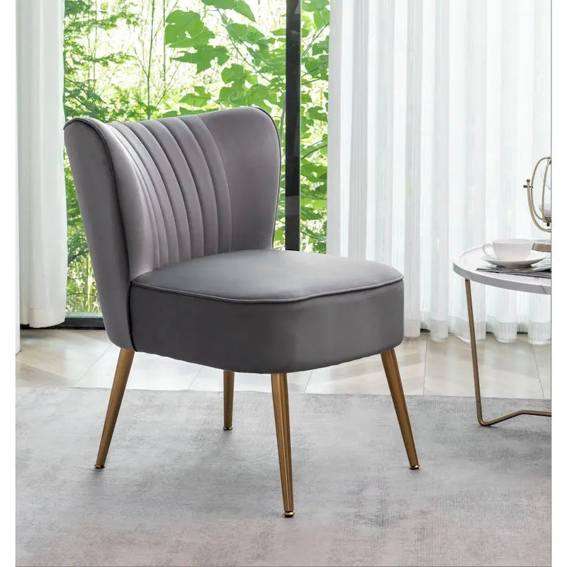 Fauteuil d'appoint en velours sans accoudoirs, style moderne du milieu du siècle, 1 place – Noir / Sarcelle / Gris / Bleu marine / Jaune / Ivoire / Vert / Violet / Rouge orangé
