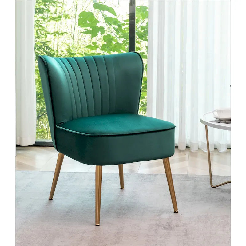Fauteuil d'appoint en velours sans accoudoirs, style moderne du milieu du siècle, 1 place – Noir / Sarcelle / Gris / Bleu marine / Jaune / Ivoire / Vert / Violet / Rouge orangé