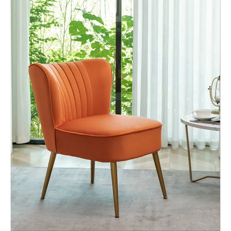Fauteuil d'appoint en velours sans accoudoirs, style moderne du milieu du siècle, 1 place – Noir / Sarcelle / Gris / Bleu marine / Jaune / Ivoire / Vert / Violet / Rouge orangé