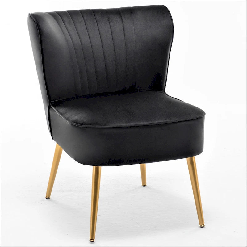 Fauteuil d'appoint en velours sans accoudoirs, style moderne du milieu du siècle, 1 place – Noir / Sarcelle / Gris / Bleu marine / Jaune / Ivoire / Vert / Violet / Rouge orangé