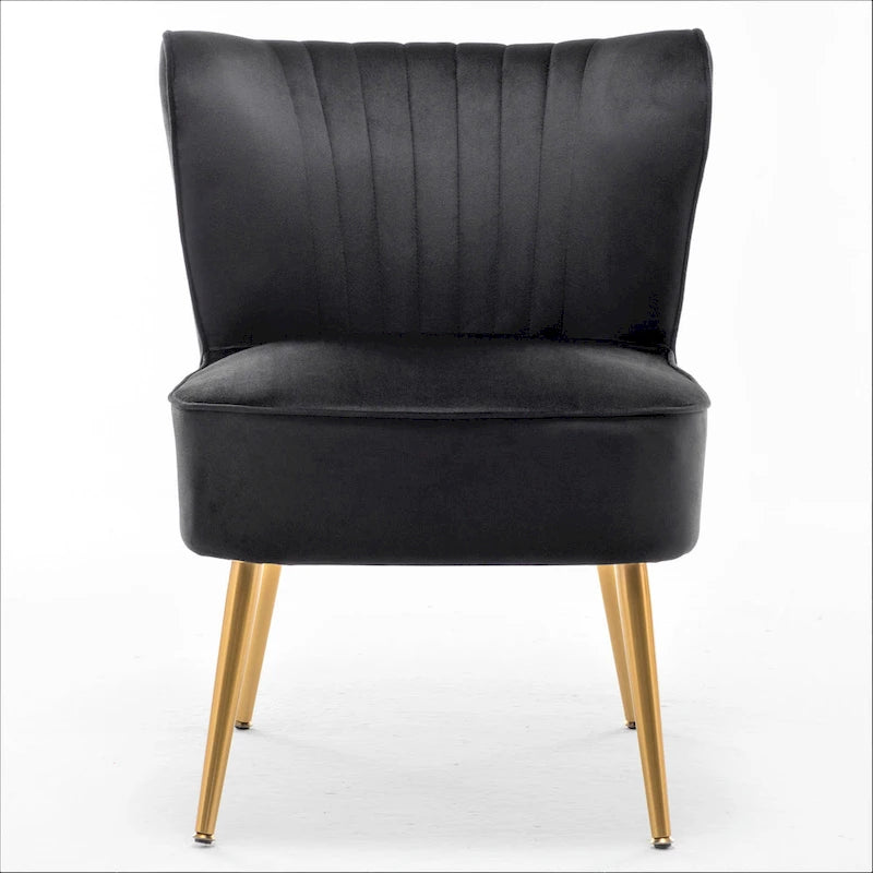 Fauteuil d'appoint en velours sans accoudoirs, style moderne du milieu du siècle, 1 place – Noir / Sarcelle / Gris / Bleu marine / Jaune / Ivoire / Vert / Violet / Rouge orangé