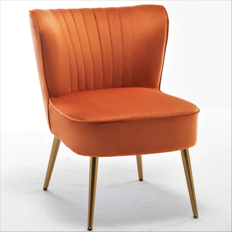 Fauteuil d'appoint en velours sans accoudoirs, style moderne du milieu du siècle, 1 place – Noir / Sarcelle / Gris / Bleu marine / Jaune / Ivoire / Vert / Violet / Rouge orangé
