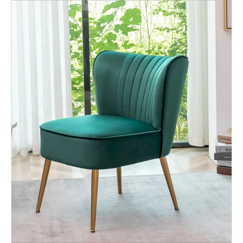Fauteuil d'appoint en velours sans accoudoirs, style moderne du milieu du siècle, 1 place – Noir / Sarcelle / Gris / Bleu marine / Jaune / Ivoire / Vert / Violet / Rouge orangé