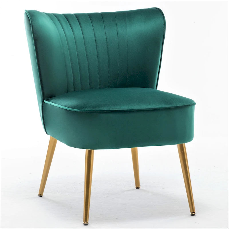 Fauteuil d'appoint en velours sans accoudoirs, style moderne du milieu du siècle, 1 place – Noir / Sarcelle / Gris / Bleu marine / Jaune / Ivoire / Vert / Violet / Rouge orangé