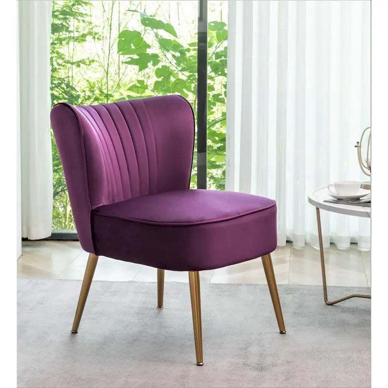 Fauteuil d'appoint en velours sans accoudoirs, style moderne du milieu du siècle, 1 place – Noir / Sarcelle / Gris / Bleu marine / Jaune / Ivoire / Vert / Violet / Rouge orangé
