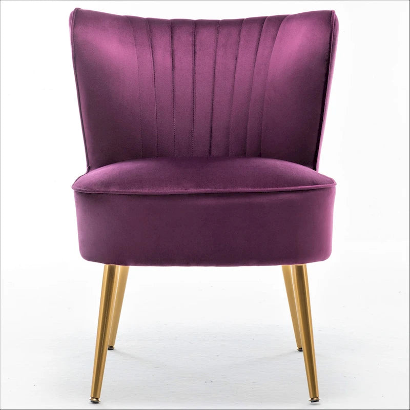 Fauteuil d'appoint en velours sans accoudoirs, style moderne du milieu du siècle, 1 place – Noir / Sarcelle / Gris / Bleu marine / Jaune / Ivoire / Vert / Violet / Rouge orangé