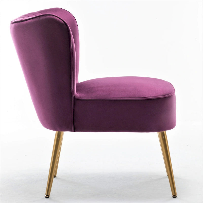 Fauteuil d'appoint en velours sans accoudoirs, style moderne du milieu du siècle, 1 place – Noir / Sarcelle / Gris / Bleu marine / Jaune / Ivoire / Vert / Violet / Rouge orangé