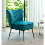 Fauteuil d'appoint en velours sans accoudoirs, style moderne du milieu du siècle, 1 place – Noir / Sarcelle / Gris / Bleu marine / Jaune / Ivoire / Vert / Violet / Rouge orangé