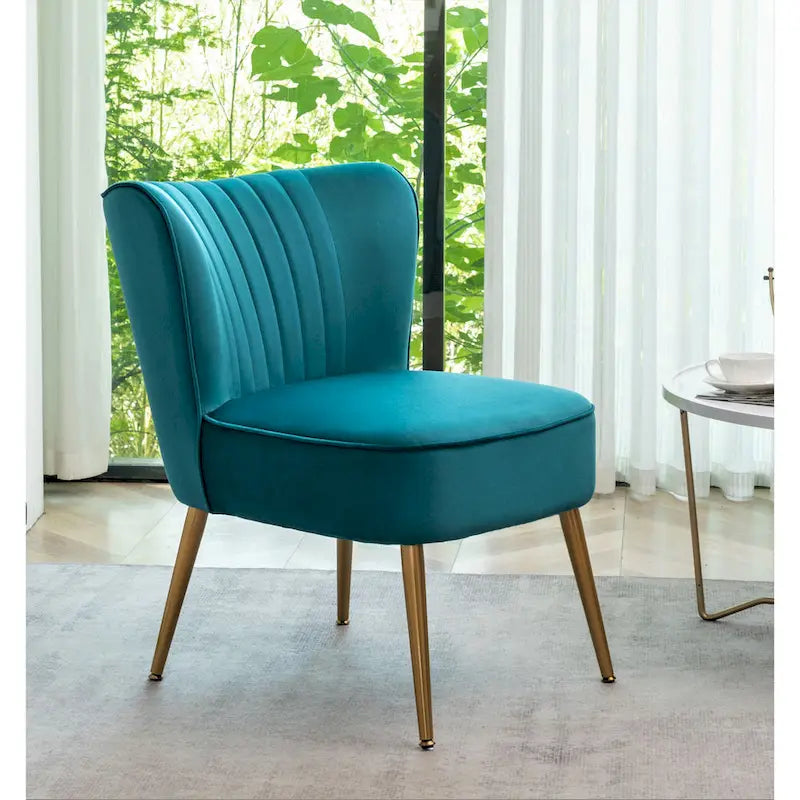Fauteuil d'appoint en velours sans accoudoirs, style moderne du milieu du siècle, 1 place – Noir / Sarcelle / Gris / Bleu marine / Jaune / Ivoire / Vert / Violet / Rouge orangé