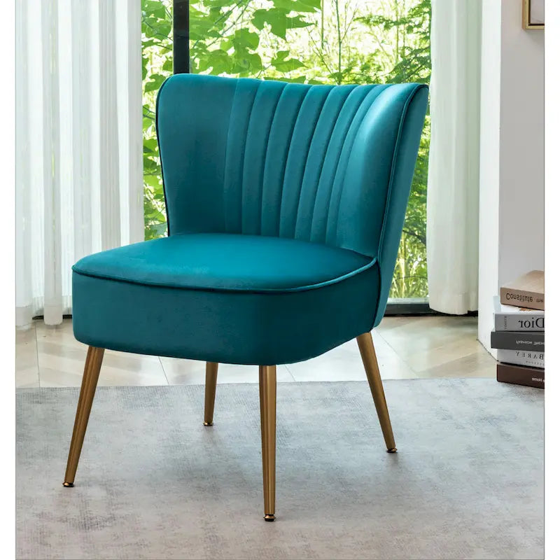Fauteuil d'appoint en velours sans accoudoirs, style moderne du milieu du siècle, 1 place – Noir / Sarcelle / Gris / Bleu marine / Jaune / Ivoire / Vert / Violet / Rouge orangé