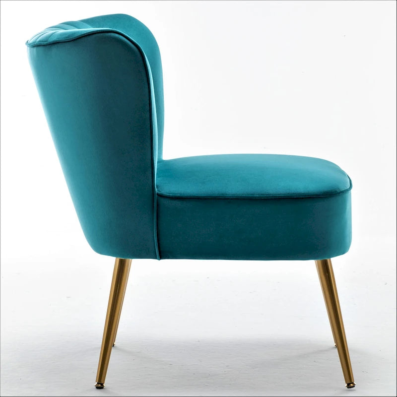 Fauteuil d'appoint en velours sans accoudoirs, style moderne du milieu du siècle, 1 place – Noir / Sarcelle / Gris / Bleu marine / Jaune / Ivoire / Vert / Violet / Rouge orangé