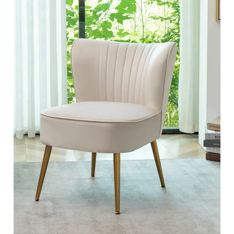 Fauteuil d'appoint en velours sans accoudoirs, style moderne du milieu du siècle, 1 place – Noir / Sarcelle / Gris / Bleu marine / Jaune / Ivoire / Vert / Violet / Rouge orangé