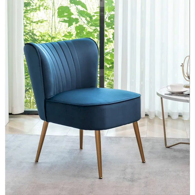 Fauteuil d'appoint en velours sans accoudoirs, style moderne du milieu du siècle, 1 place – Noir / Sarcelle / Gris / Bleu marine / Jaune / Ivoire / Vert / Violet / Rouge orangé
